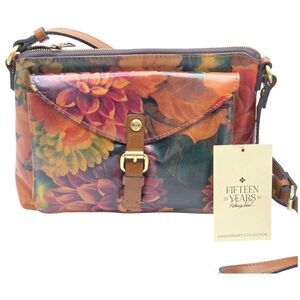 Patricia Nash Avellino Leather Crossbody Bag Tan Multi Print 15th Anniversary